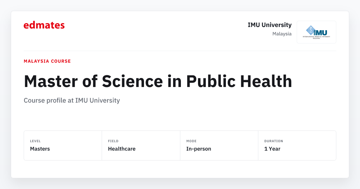Master of Science in Public Health at IMU University | Edmates