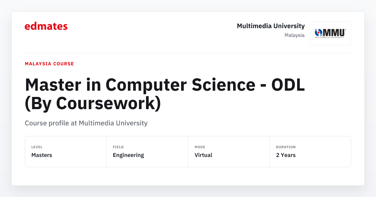 Master in Computer Science - ODL (By Coursework) at MMU | Edmates