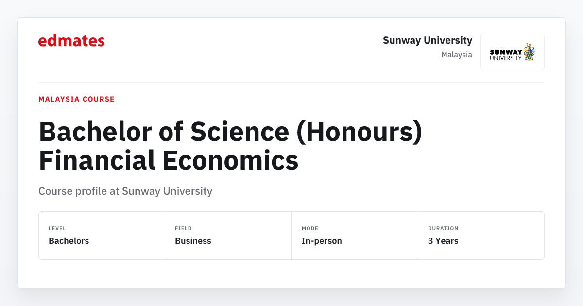 Bachelor of Science (Honours) Financial Economics at Sunw...