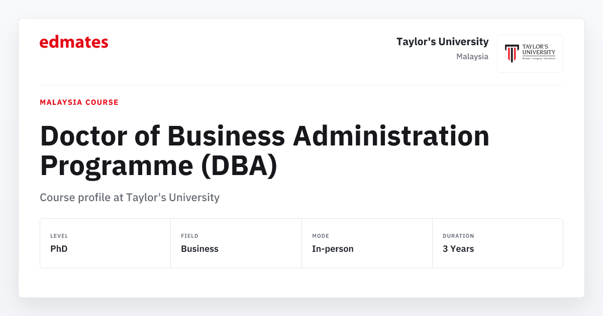 Doctor of Business Administration Programme (DBA) | Taylor's
